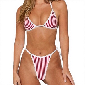 Ensemble bikini rayé pour femme Patch House, haut triangle, bas string, bordure contrastée, maillot de bain 2 pièces - Product Image 2