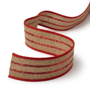 Cinta de Yute Natural de 25 mm de Neelkamal Industries con Franja Metálica Roja, Cinta Decorativa de Arpillera para Envolver Regalos y Empaquetar - Product Image 1