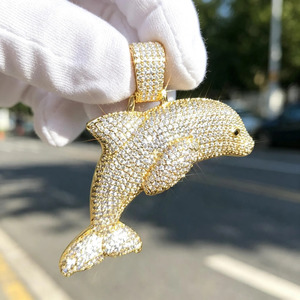 Colgante de Delfín Iced Out, Chapado en Plata con Cristales, Amuleto de Animal, Joyería Unisex Hip Hop, Diseño Pavé - Product Image 5
