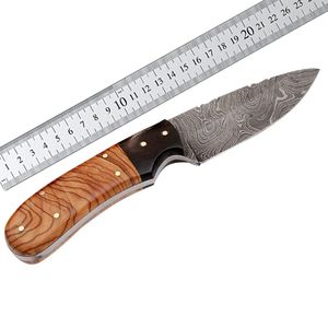 Cuchillo de caza, desollado y camping de acero de Damasco hecho a mano de primera calidad con mango de madera y funda de cuero para uso en exteriores. - Product Image 4