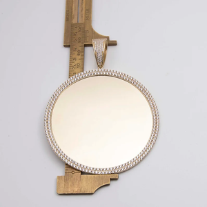 18K Solid Real Gold Plated Round Pendant With Crystal Rhinestone Border Hiphop Style For Unisex Charm - Product Image 2