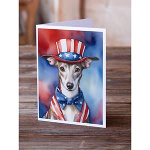 Whippet Patriotic American A7 Tamaño 5x7 Tarjetas de notas en blanco Paquete de 8 tarjetas de felicitación caprichosas con sobres - Product Image 2
