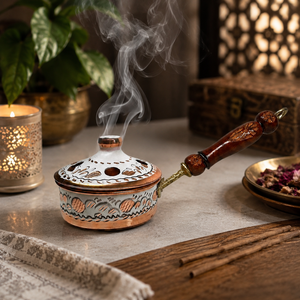 Handcrafted Copper Brass Incense <b>Burner</b> Wooden Handle Bakhoor <b>Burner</b> Oud <b>Burner</b> Charcoal Censer Home Decor OEM ODM Gift - Product Image 2