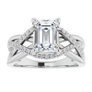Anillo de compromiso clásico de diamantes cultivados en laboratorio con corte esmeralda y diseño multibanda de 18k/22k para novias en bodas. - Product Image 1