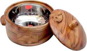 Boîte à roti en bois d'acacia avec couvercle en bois, conteneur de rangement artisanal pour chapati, casserole ronde, durable, pour servir en cuisine, Dabba - Product Image 2