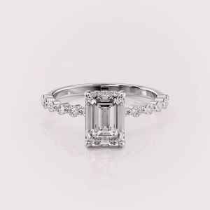 IGI Certified <b>Emerald</b> Cut Lab Grown Diamond Engagement <b>Ring</b> Solid 925 Sterling <b>Silver</b> Bezel Set Side Diamond Wedding <b>Ring</b> - Product Image 1
