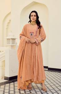 Designer Beautiful Embroidery Work Chanderi Silk <b>Top</b> With Chanderi Silk Pant And Chanderi Dupatta Fully Stitched Ready To Wear - Product Image 4