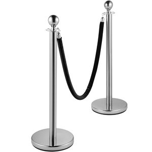 Juego de 2 Postes de Control de Multitudes de 1.5 m con Cuerda de Terciopelo Negro y Barra Plateada, Productos de Control de Acceso - Product Image 1