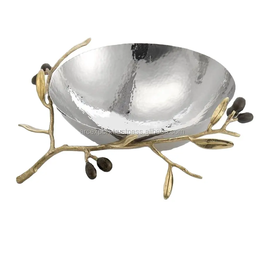 Fancy New Style Lovely Latest Design New Style Silver Metal With Golden Flower Leaf Design Decoration Bowls