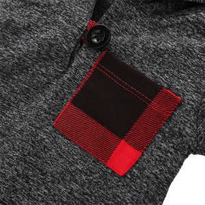 Conjunto de chándal con capucha para bebés, diseño a cuadros, gris y rojo, sudadera informal y pantalones, para otoño, bebés y niños pequeños, manga larga con cordón - Product Image 6