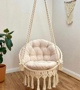 Chaise hamac en macramé, balançoire ronde en macramé, chaise hamac suspendue en coton macramé, chaise balançoire en macramé, balançoire faite à la main en macramé - Product Image 2