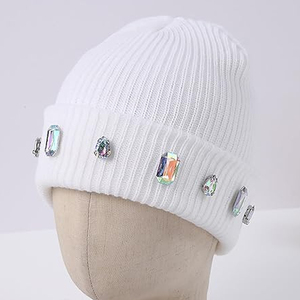 Wholesale Black Rhinestone Beanie Hat Rib Knit <b>Winter</b> <b>Cap</b> Unisex Soft Warm Stretch Skull <b>Cap</b> Custom Logo Hat - Product Image 4