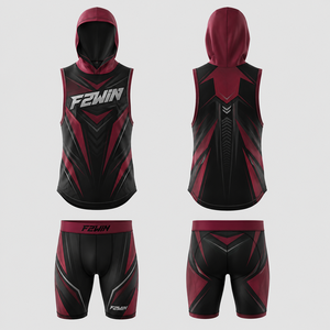 F2WIN ชุดเสื้อเจอร์ซีย์แขนกุดมีฮู้ดสำหรับผู้ชาย สีดำ สีทอง พิมพ์ลายเรขาคณิต ดูดซับความชื้น ทรงสปอร์ต ใส่ได้ทุกฤดูกาล - Product Image 3