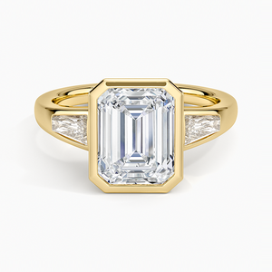 IGI Certified Emerald Cut Lab Grown Diamond Bezel Set Classic Engagement Anniversary Ring Tapered Baguette Side <b>Stones</b> 10K 14K - Product Image 3