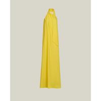 Robe longue élégante jaune de haute qualité, asymétrique à une épaule, taille basse, dos nu, coupe trapèze, en coton et soie, sans manches, couleur unie, pour soirée