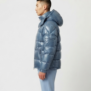 Chaqueta Acolchada Azul Brillante para Hombre, con Logotipo Frontal, Resistente al Viento, Ecológica, Informal, con Cierre, Transpirable, con Capucha, de Poliéster/Nailon - Product Image 5