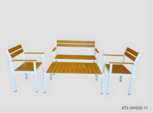 Modern Outdoor Bistro Furniture Set <b>with</b> Metal Frame & PS Slats – Patio <b>Table</b>, 2 Chairs and <b>bench</b> - Product Image 2