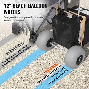 Carrello Pieghevole da Spiaggia con Ruote Grandi 29.9" X 15.4" Pianale di Carico 12" Ruote a Palloncino Capacità di Carico 165LBS Attrezzatura per Campeggio e Spiaggia - Product Image 3