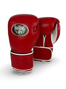 ถุงมือชกมวยหนังแท้แบบผูกเชือก ไม่มีสายรัดแบบ Hook and Loop ไม่มีสายรัดข้อมือแบบ Boxing ไม่มีสายรัดข้อมือแบบ Life  สีแดง  แบบเม็กซิกัน คุณภาพสูงสุด - Product Image 1