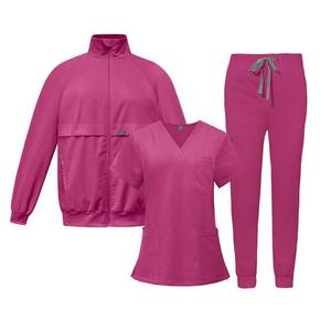 Conjuntos de Uniformes de Enfermera con Chaqueta de Calentamiento con Cierre Completo y Logotipo Personalizado, Pantalones Jogger Elásticos, Chaqueta Médica de Enfermería, Conjunto de 3 Piezas - Product Image 4