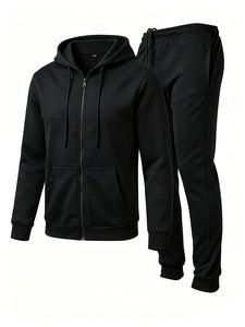 Conjunto de Sudadera con Capucha y Cremallera para Hombre, Color Blanco, Corte Regular, Felpa de Algodón, Informal, Invierno, Diseño Impermeable con Bolsillos - Product Image 3