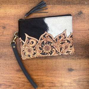 กระเป๋าถือหนังวัวฟอกมือลายดอกไม้หนังแท้มีซิปกระเป๋าคลัทช์หนังวัวสุดหรูของผู้หญิง - Product Image 3