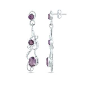 Natural Amethyst Gemstone Peace Design Silver Drop <b>Earrings</b> Handmade Wedding Gift Jewelry - Product Image 3