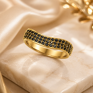 925 Sterling Silver Black Diamond <b>Ring</b> Gold Plated Bezel <b>Set</b> Band Classic <b>Women</b> Jewelry for Wedding Party - Product Image 5