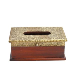 Modern Luxury Classic Wood Metal <b>Tissue</b> Box Handmade Carved Napkin Holder Decorative Tabletop for Living Office Home <b>Wedding</b> - Product Image 1