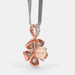 Collier pendentif en diamant de laboratoire bicolore avec perle florale - Product Image 6