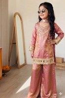 Conjunto de Salwar Dupatta Bordado TENNECY para Niñas, Estilo Tradicional Indio Pakistaní, Largo Regular, Corte Regular, Seda Chinon