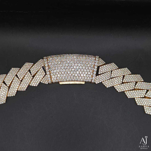 AARVA JEWELS 925 Silver Rhodium Plated Moissanite Hiphop <b>Statement</b> <b>Necklace</b> Brilliant Cut Channel Setting Geometric Link Chain - Product Image 2