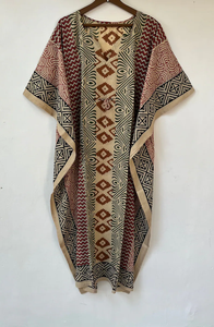 Nuevo y Elegante Kaftán con Estampado Animal, Cuello en V, Cierre con Cordón, Manga Corta, Corte Ajustado y Evase, de Algodón Suave Indio, con Encaje Frontal para Verano - Product Image 3