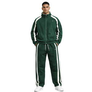 Conjuntos de sudaderas con capucha de forro polar verde al por mayor, ropa deportiva personalizada con cremallera, ropa de calle de invierno, proveedor OEM ODM - Product Image 1