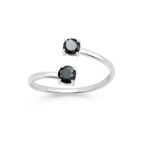 Rhaya Jewels Women's Elegant Rhodium Plated 925 Sterling <b>Silver</b> Dual Cut Black Onyx Prong Setting Dainty Trendy <b>Adjustable</b> <b>Ring</b> - Product Image 3