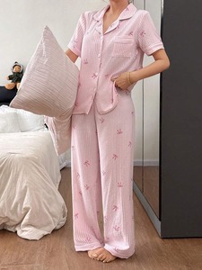 Vêtements de nuit d'été respirants pour femmes grandes tailles, ensembles de vêtements de nuit élégants, pantalons à taille élastique, prix de gros personnalisé, prix bas - Product Image 3