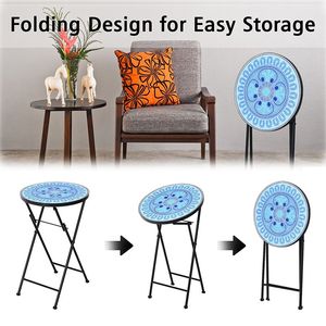 Tavolino da Bistrot Rotondo con Mosaico Laterale da 14 Pollici e Supporto per Piante in Ghisa con Espositore per Fiori - Product Image 6