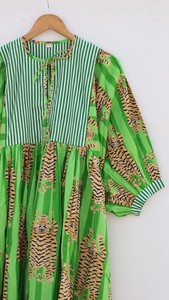 Vestido Midi de Gasa de Algodón Estampado a Mano, Vestido de Verano para Mujer - Product Image 3