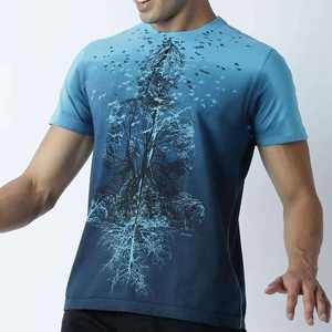 Camiseta gráfica azul con estampado de árbol para hombre, informal, de manga corta, estilo urbano, con estampado de naturaleza, de verano, transpirable, de algodón. - Product Image 1