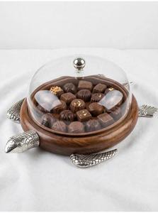 Plateau de présentation de luxe en métal et bois en forme de tortue pour chocolats, avec cloche en verre transparent, plateau décoratif pour confiseries - Product Image 2