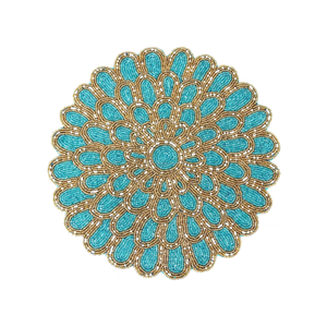 Set de table en verre perlé de luxe |   Set de Napperons de Table Floraux Turquoise Doré pour Salle à Manger, Cuisine, Restaurant, Hôtel, Mariage, Décoration Intérieure - Product Image 3