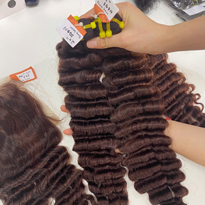 Extensions de cheveux humains vierges bruts vietnamiens 100% naturels, trame en dentelle, ondulation lâche profonde, brun, super double drawn, prix de gros - Product Image 6