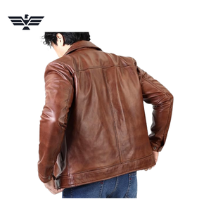 Chaqueta de Motociclista para Hombre, de Cuero Genuino Marrón, Impermeable, con Cuello Alto, Cierre de Cremallera, Corte Regular, Color Sólido, para Otoño - Product Image 6