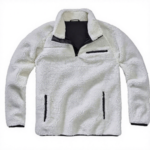 <b>Men's</b> White Fleece <b>Half</b> <b>Zip</b> Pullover Sweatshirt Regular Fit Solid Color Stand Collar Breathable Winter Casual <b>Jacket</b> - Product Image 1
