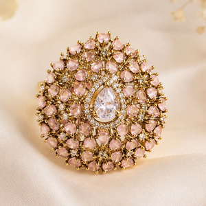Jewelemarket Gold Plated <b>Crystal</b> Cluster Cocktail <b>Ring</b> Teardrop Rhinestone Statement Jewelry Elegant Sparkling Women's Fashion - Product Image 4