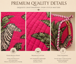 Jaipur Animal Prints Cotton Water Resistant Cosmetic Bag Set Multi Size Quilted Bohemian <b>Makeup</b> Pouch Washable Travel Vanity - Product Image 5