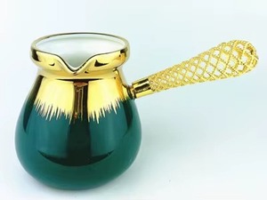 Luxury Metal Gold Handle Ceramic Turkish Coffee Pot Round Percolator Metal Coffee <b>Tea</b> Tool - Product Image 4
