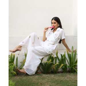 Cordón Floral Redondo de Georgette Blanco Ecológico Elle para Prendas - Product Image 1