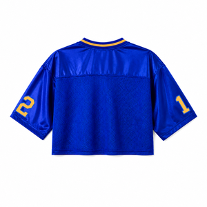 Camiseta personalizada de la hermandad Sigma Gamma Rho con cuello en V, color sólido, manga corta, azul y dorado, estilo casual para mujer, de malla de poliéster. - Product Image 3