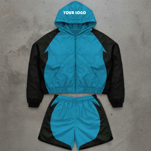 Men Custom Windbreaker Tracksuit Set Hooded <b>Zip</b> Up Jacket <b>Shorts</b> 2 Piece Sportswear Set Custom Logo Lightweight Running Casual - Product Image 6